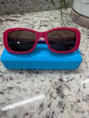 Love Moschino Hot Pink Rectangle Sunglasses with Dark Lenses